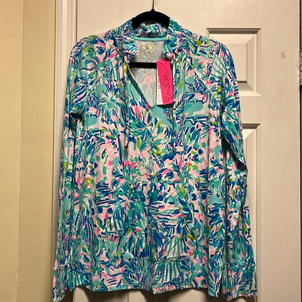 NWT Cassi UPF 50+ Popover BLUE Ibiza Cabana Cocktail print size medium